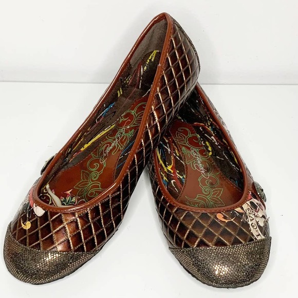 Ed Hardy Shoes - Ed Hardy Brown Blinged Out Ballet Flats, SZ 8